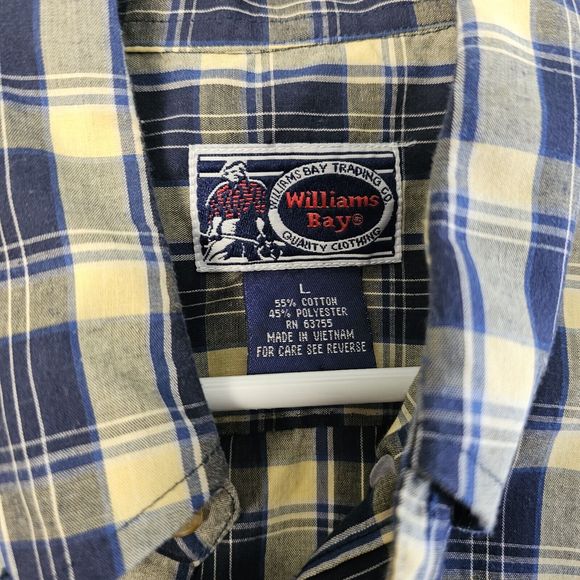 VTG William Bay Trading Co Blue Men's Large S/Sleeve Plaid  Button Down Pocket - Picture 2 of 5